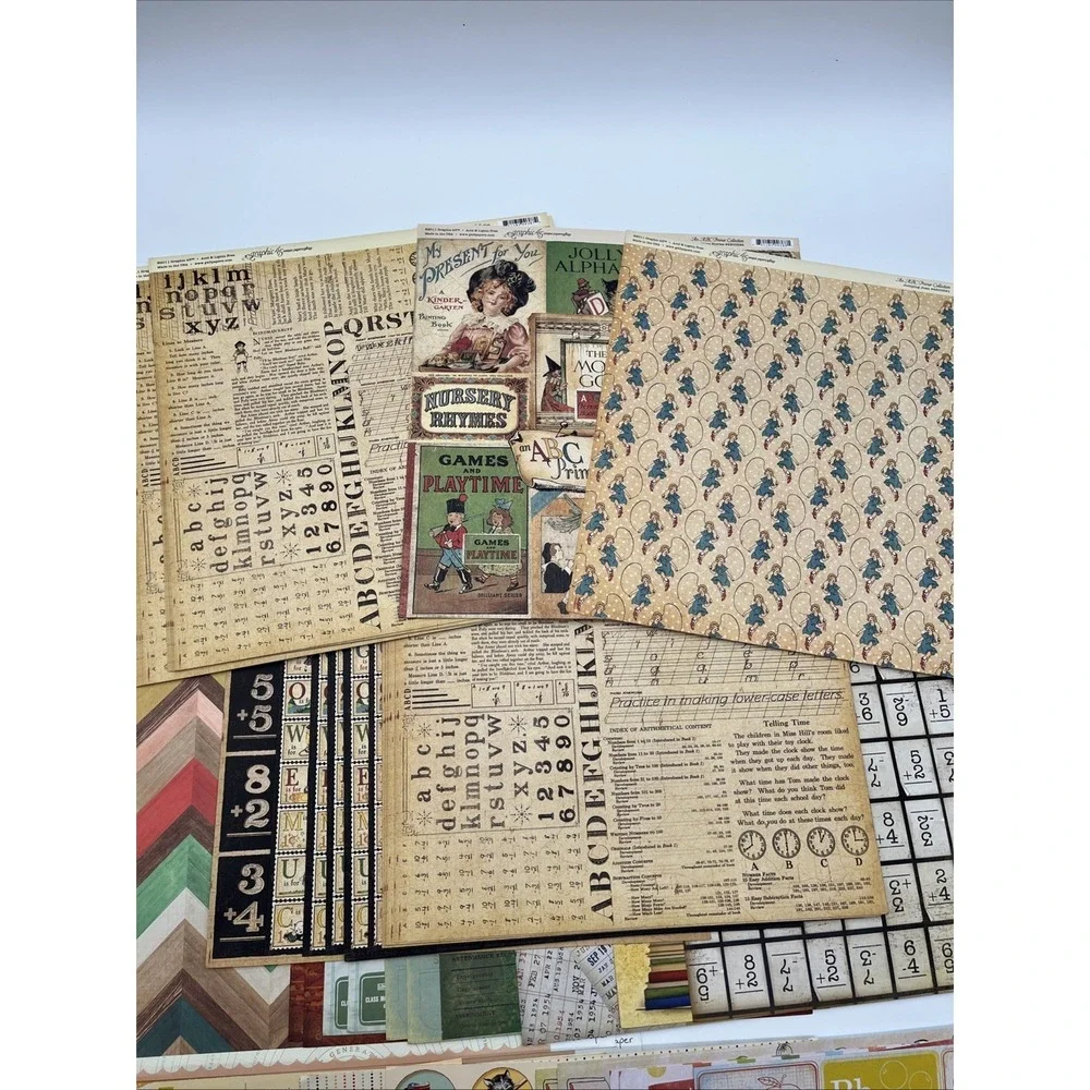 Graphic 45 DCWV Scrapbook Paper Lot 12x12 School Vintage Bo Bunny